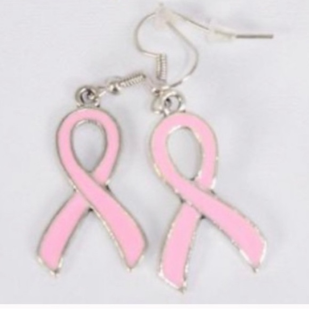 Silver Pink Ribbon Enamel Earrings Breast Cancer Awareness